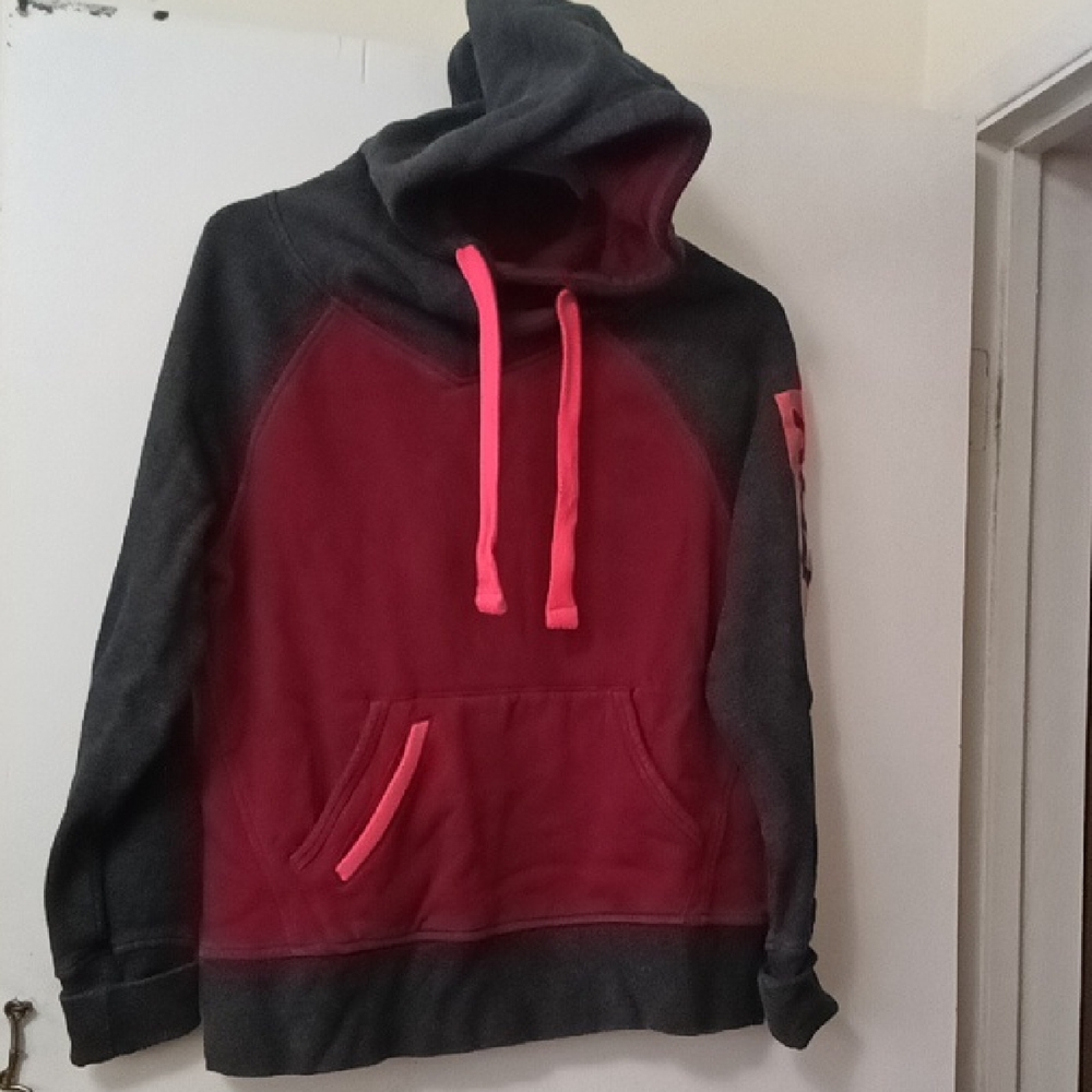 Women's FOX Two-Tone Charcoal & Burgundy Hoodie with Pink Coral Accents